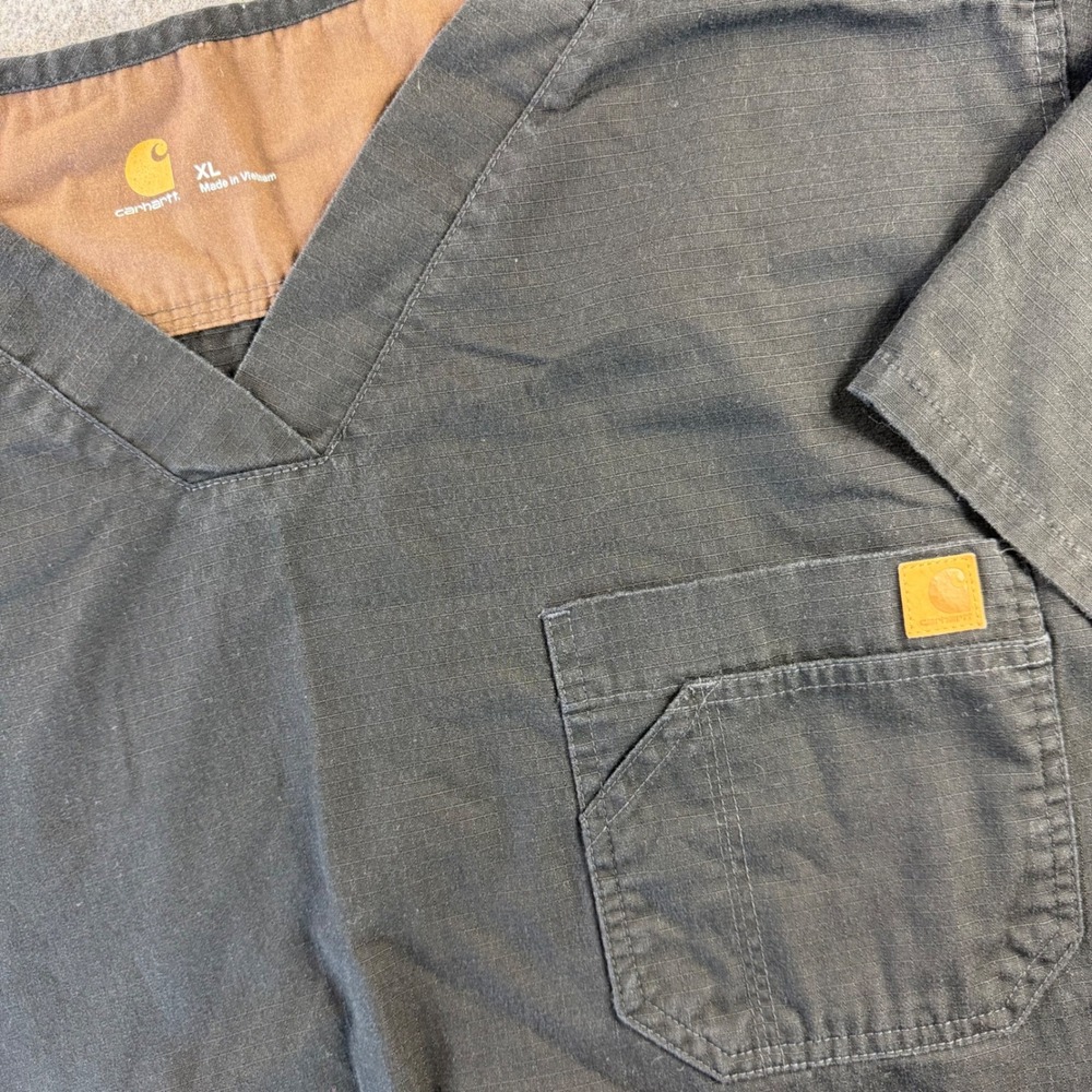 Carhartt Scrub Top Men XL Charcoal Grey Ripstop V-Neck Workwear Pocket